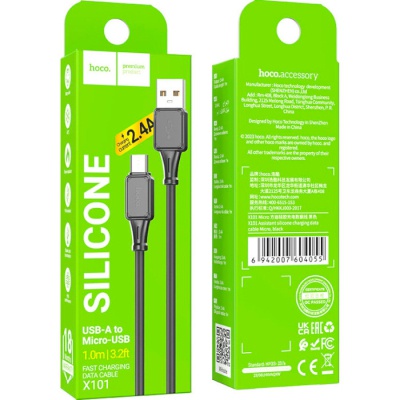 Дата кабель USB 2.0 AM to Micro 5P 1.0m Assistant silicone X101 black HOCO (6942007604055)