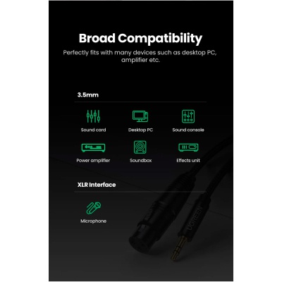 Кабель мультимедійний 3.5mm M to XLR F 1.0m AV182 black UGREEN (20763)