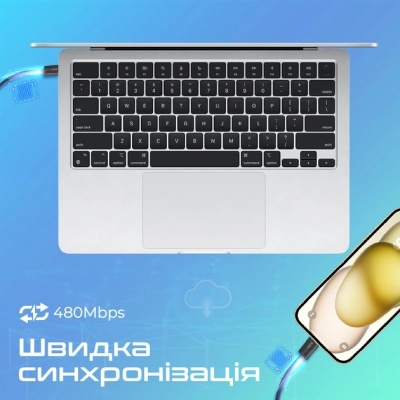 Дата кабель USB-C to USB-C ecoline-cc200.navy Promate (ecoline-cc200.navy)
