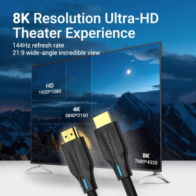 Кабель мультимедійний HDMI M to HDMI M 5.0m 8K cotton braided black Vention (AAUBJ)
