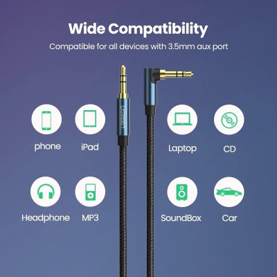 Кабель мультимедійний 3.5mm M to 3.5mm M 1.0m 90° corner AV112 blue UGREEN (60179)