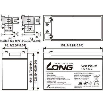 Батарея до ДБЖ Long 12В 7.2 Ач (WP7.2-12) (WP7.2-12A)