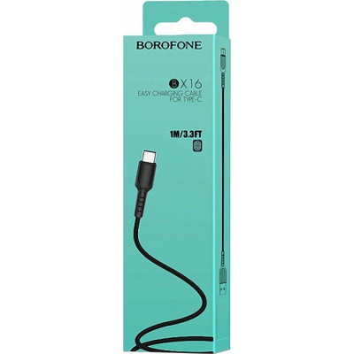 Дата кабель USB 2.0 AM to USB-C 1.0m 2A PVC BX16 black BOROFONE (6957531099475)