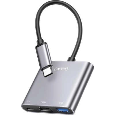 Концентратор XO USBC to USBCPD100W + HDMI 4K30Hz + USB 3.0 grey (HUB011.tranish)