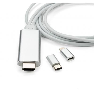 Кабель мультимедийный HDMI to Lighting+MicroUSB+Type-C 2m Vinga (MobileTV-01)