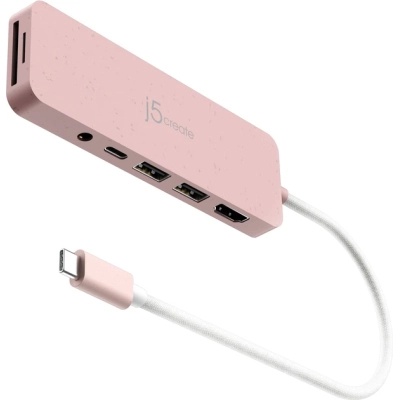 Концентратор J5create USB-C 6-in-1 2xUSB 3.2 + USB-C PD + HDMI 4K + SD/TF + 3.5mm rose (JCD373ER-N)