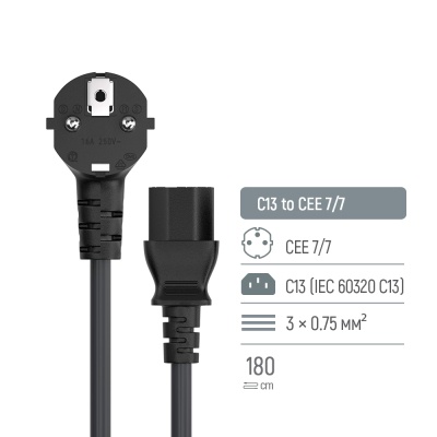 Кабель живлення C13 1.8m black ColorWay (CW-CBP082-BK)