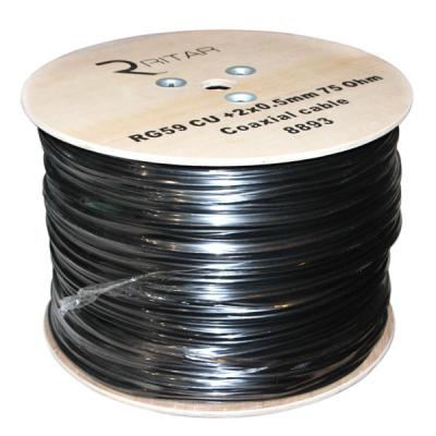 Кабель телевизионный Ritar 0,81 мм.CU, 64x0.12m CCA экран, + 2*0.5 power, черный PVC, к (RT-B305-RG59+2x0.5mm)