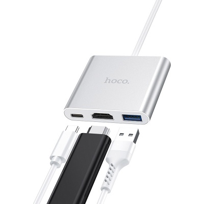 Концентратор HOCO USB-C to USB3.0+HDMI+PD HB14 Silver (6931474725790)