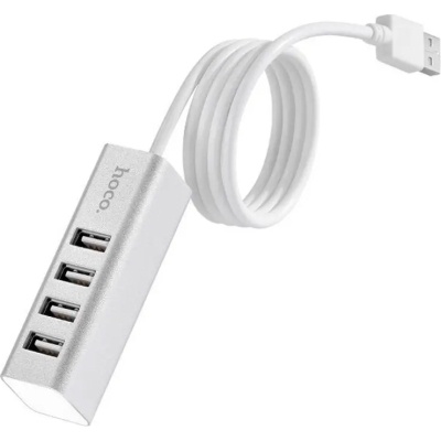 Концентратор HOCO USB 2.0 to 4xUSB Line machine HB1 Silver (6957531038146)
