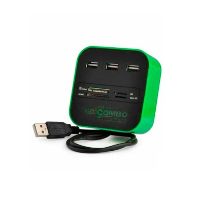 Концентратор Voltronic USB 2.0 to 3xUSB 2.0 + SD/MMC/TF/M2 green/black (CUB3-GB)