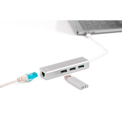 Концентратор Digitus USB-C - USB 3.0 3 Port Hub + Gigabit Ethernet (DA-70255)