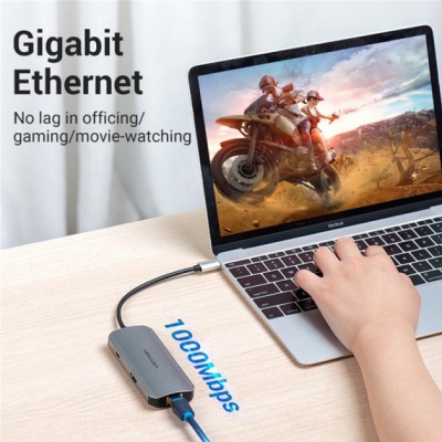 Концентратор Vention USB3.1 Type-C --> HDMI/USB-C Gen 1/USB 3.0x3/PD 100W Hub 6-i (TOFHB)