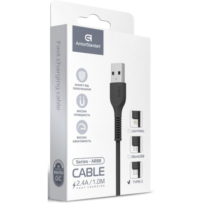 Дата кабель USB-C to USB-C 1.0m AR88 2.4A Black Armorstandart (ARM60006)