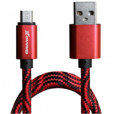 Дата кабель Grand-X USB - micro USB, Cu, 1.5A, Red/Blac, 1m (FM05RB)