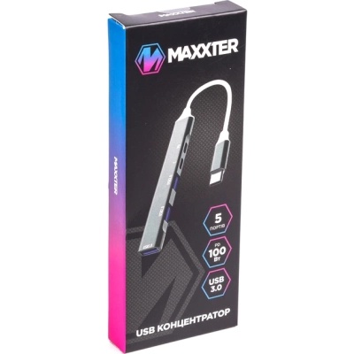 Концентратор Maxxter USB-C to 1xUSB 3.0 + 2xUSB 2.0 + 1xUSB-C PD100W + 1xUSB-C (HU3C-4P1PD-01)