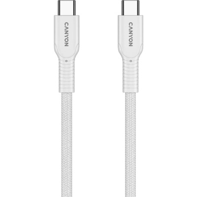 Дата кабель USB-C to USB-C 1.0m OnWire 60CL C-C 60W COLOR Braided 1m White Canyon (CND-CCAP60AB10W)