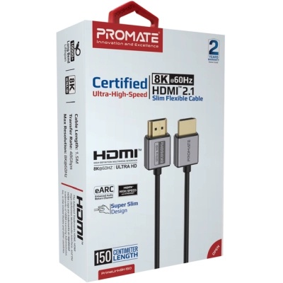 Кабель мультимедійний HDMI to HDMI 1.5m v2.1 grey Promate (primelink8k-150.grey)