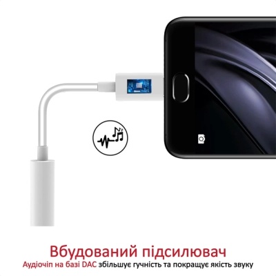 Перехідник USB-C to 3.5mm F 0.2m white Promate (auxlink-c.white)