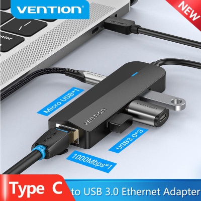 Концентратор Vention USB 3.1 Type-C to 3xUSB 3.0+MicroUSB+RJ45 100M Ethernet black (TGPBB)