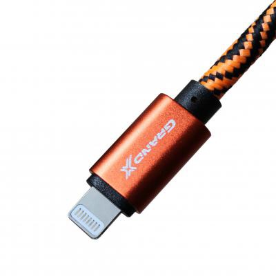 Дата кабель USB 2.0 AM to Lightning 1.0m Orange/Black Grand-X (FL05OB)