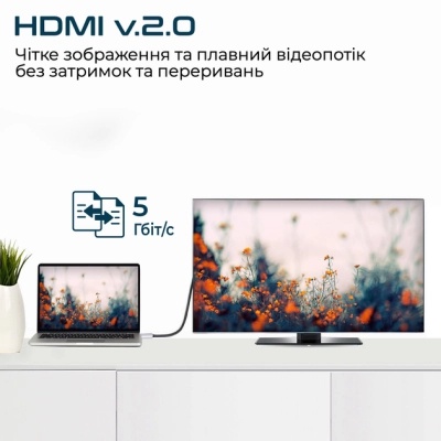 Кабель мультимедійний USB-C to HDMI hdlink-60h.grey Promate (hdlink-60h.grey)