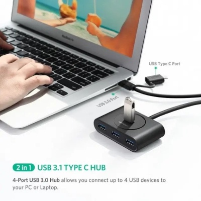 Концентратор Ugreen USB 3.0 to 4xUSB + USB-C plug 1.0m CR113 black (40850)