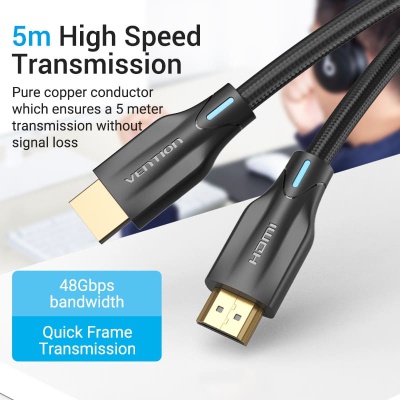 Кабель мультимедійний HDMI M to HDMI M 5.0m 8K cotton braided black Vention (AAUBJ)