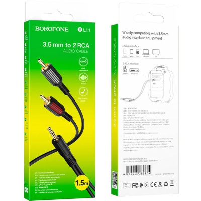 Кабель мультимедійний 3.5mm M to 2xRCA 1.5m Black BOROFONE (6974443382204)