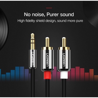 Кабель мультимедійний 3.5mm M to 2xRCA M 2.0m AV116 black UGREEN (10584)