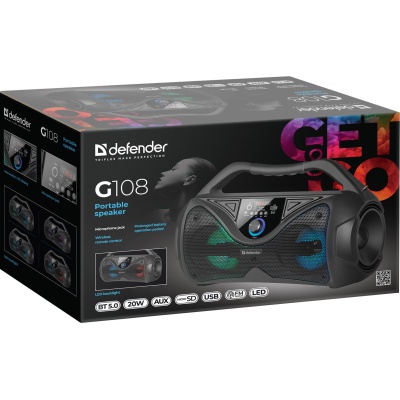 Акустическая система Defender G108 Light/BT/FM/USB/LED/MIC Black (65108)