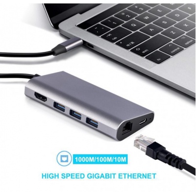 Концентратор Dynamode USB3.1 Type-C to HDMI, 3хUSB3.0, RJ45, USB Type-C Female, SD (Dock-USB-TypeC-HDMI-USB3.0-RJ45)