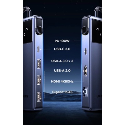 Концентратор Ugreen USB-C 7-in-1 3xUSB + 1xUSB-C + HDMI + RJ45 + PD 100W CM888 gray (45155)