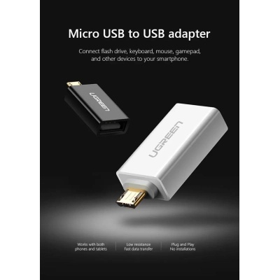 Перехідник OTG USB 2.0 AF to Micro 5P US195 white UGREEN (30529)
