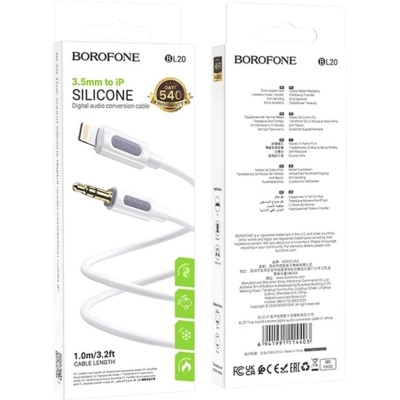 Кабель мультимедійний Lightning to 3.5mm M 1.0m silicone white BOROFONE (6941991114403)