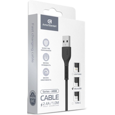 Дата кабель USB 2.0 AM to Micro 5P 1.0m AR88 2.4A black Armorstandart (ARM60003)