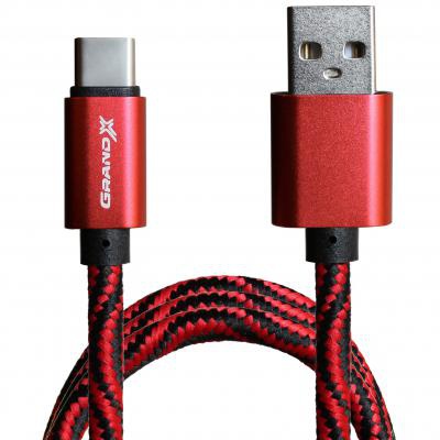 Дата кабель Grand-X USB - Type C, Cu, 1.5A, Red/Black, 1m (FC05RB)