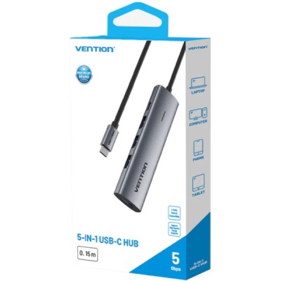 Концентратор VENTION USB-C to 4xUSB 3.0 + 1xUSB-C black (TGZHB)