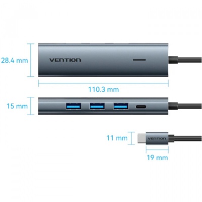 Концентратор VENTION USB-C to 4xUSB 3.0 + 1xUSB-C black (TGZHB)