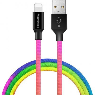 Дата кабель USB 2.0 AM to Lightning 1.0m multicolor ColorWay (CW-CBUL016-MC)