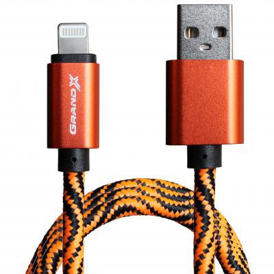 Дата кабель USB 2.0 AM to Lightning 1.0m Orange/Black Grand-X (FL05OB)