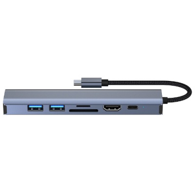 Концентратор Dynamode 7-in-1 USB-C to HDTV 4K/30Hz, 2хUSB3.0, RJ45, USB-C PD 100W, SD/MicroSD (BYL-2303)