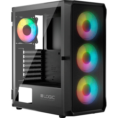 Корпус для ПК Logic concept PORTOS MESH+GLASS ARGB fans 4x120mm BLACK (AT-PORTOS-10-0000000-0002)