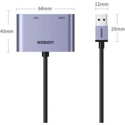 Перехідник USB 3.0 to HDMI + VGA CM449 gray UGREEN (20518)