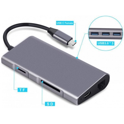 Концентратор Dynamode USB3.1 Type-C to HDMI, 3хUSB3.0, RJ45, USB Type-C Female, SD (Dock-USB-TypeC-HDMI-USB3.0-RJ45)