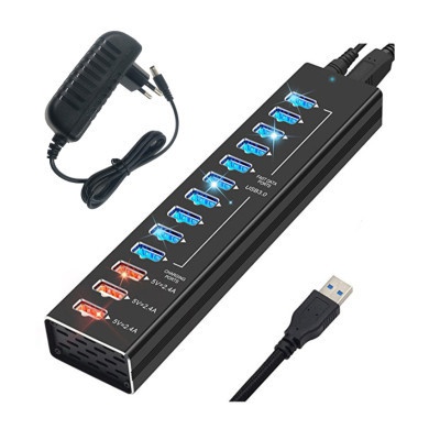 Концентратор Dynamode 13 ports USB3.0 to10*USB3.0+3*2.4А, Power Adapter 3A/12V (DM-UH-P1013)