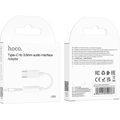 Перехідник USB-C M to 3.5mm F LS35 white HOCO (6931474790767)
