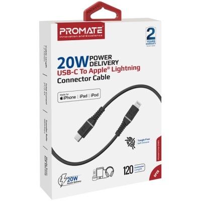 Дата кабель USB-C to Lightning powerline-ci120.black Promate (powerline-ci120.black)