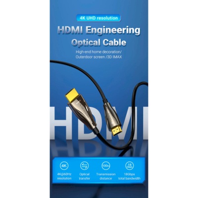 Кабель мультимедійний HDMI to HDMI 30.0m V2.0 Optical 4K 60Hz 18Gbps Dolby 7.1 PVC Black Zinc Alloy Vention (ALABT)