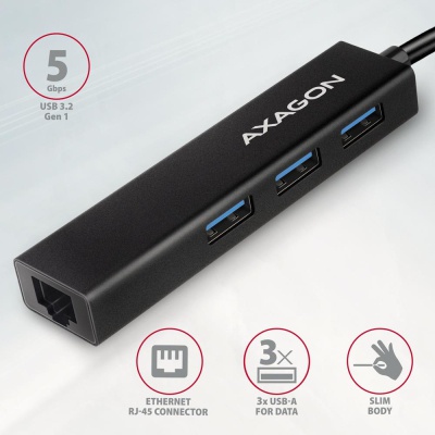 Концентратор AXAGON USB-C to 3xUSB-A + RJ45 0.2m metal black (HMC-GL3A)
